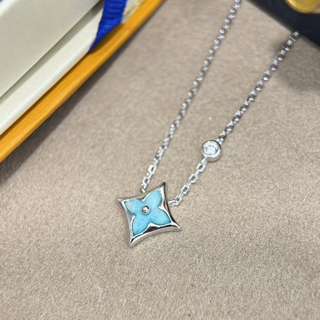 Louis Vuitton Blue Enamel Flower Diamond Necklace
